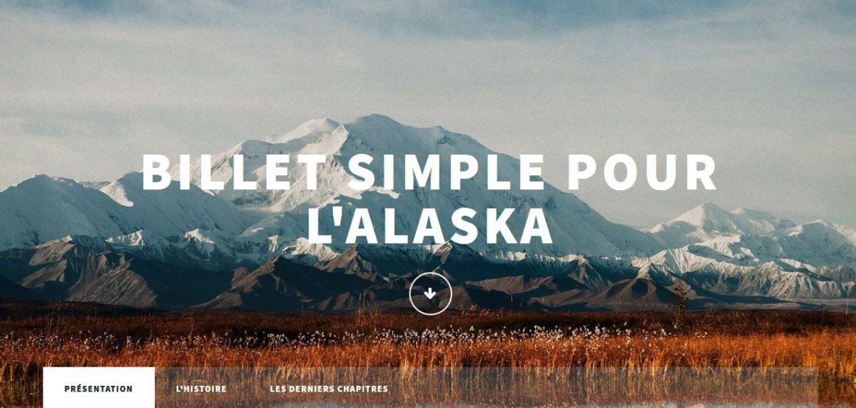 Capture d'écran page accueil site Billet simple pour l'Alaska